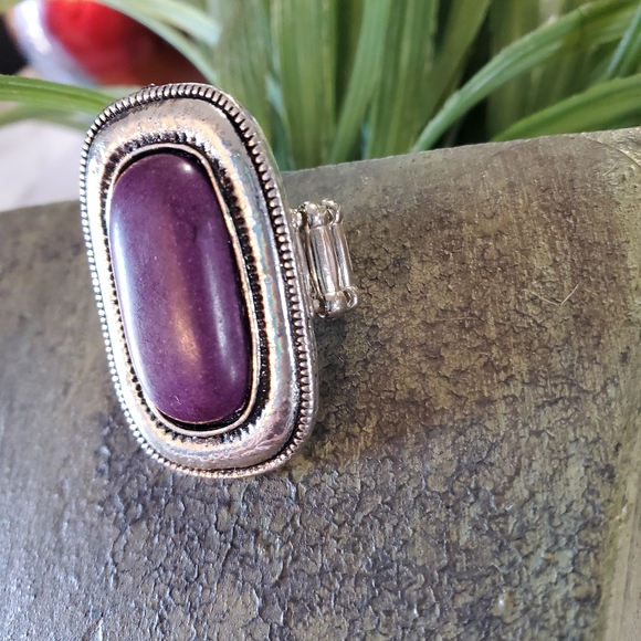 Purple Stone Silver Tone Stretch Band  💥3 for $24💥 - Picture 12 of 15